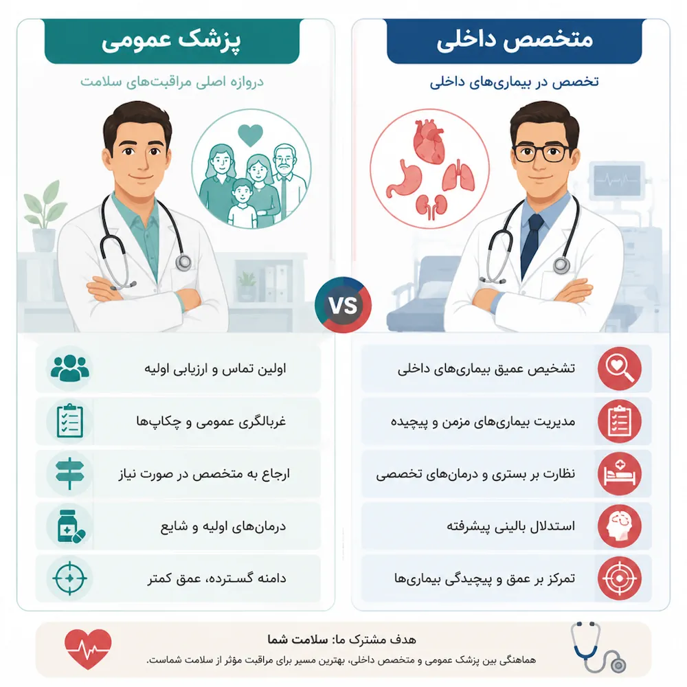 تفاوت متخصص داخلی با پزشک عمومی چیست؟